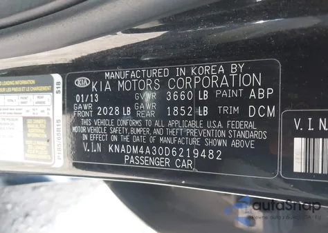2013 Kia Rio Lx z USA, uszkodzony, nr VIN KNADM4A30D6219482